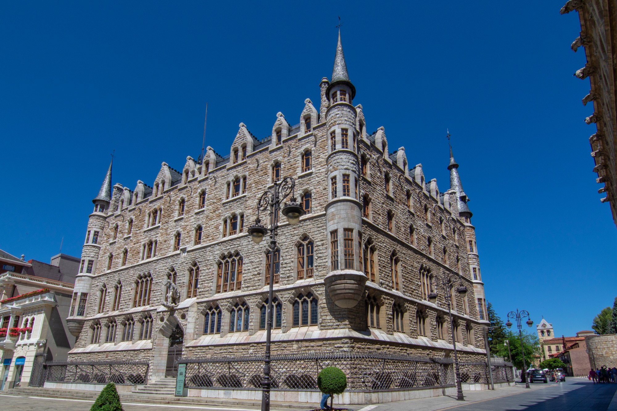 Leon, Spain, July 2016: Tourist visiting Botines Palace and Guzmanes Palace in Leon  was built by famous spanish architect Antoni Gaudi